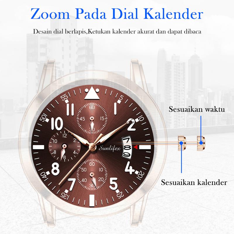 Sunlifex Jam Tangan Pria Original Anti Air Kuarsa Tali Kulit Jam Tangan Cowok  Watches  SL7004 4