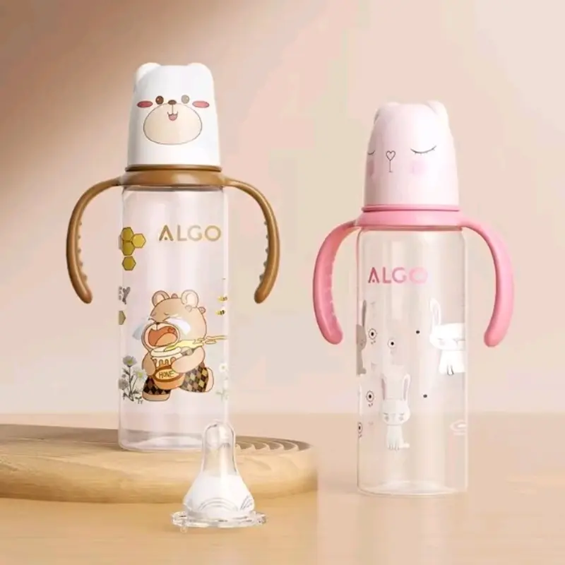 Botol Susu Bayi Algo Newborn Karakter Boneka 60ml tanpa gagang,botol susu 120 ml & 240ml dengan gagang 0-3 bln, 3-6  Bulan BPA Free - Botol Susu Dot Standar Bottle - Minum kempong botolsusu Pink Biru 5
