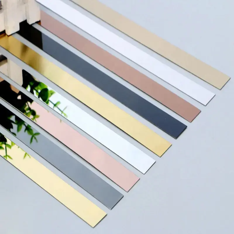 List Mirror Meteran 12mm & 15mm Gold Silver Ceiling Edge Strip Mirror Living Room Office Decoration Stainless SS201 Steel Flat Decorative Lines Titanium Wall Stcker Waterproof Mendunia 6