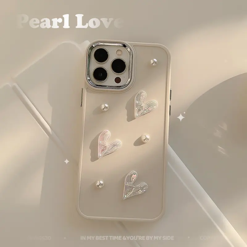 Cute 3D Love Heart Pearl Design Protection Case Slim Soft TPU Shockproof Protective Cover for iPhone 3