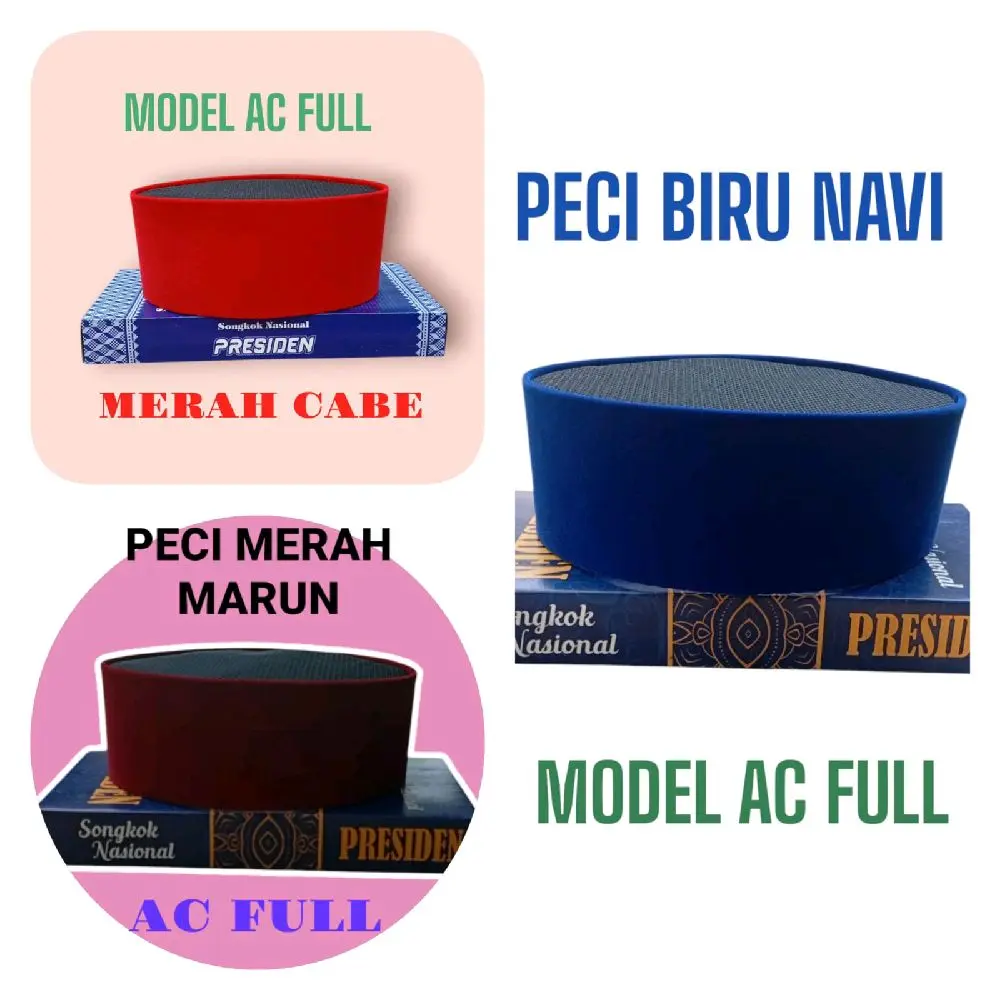 Peci Songkok Model AC Full Hitam Warna - Kopiah Dewasa Pria - Bordir, Putih, Muslim, Motif, Logo