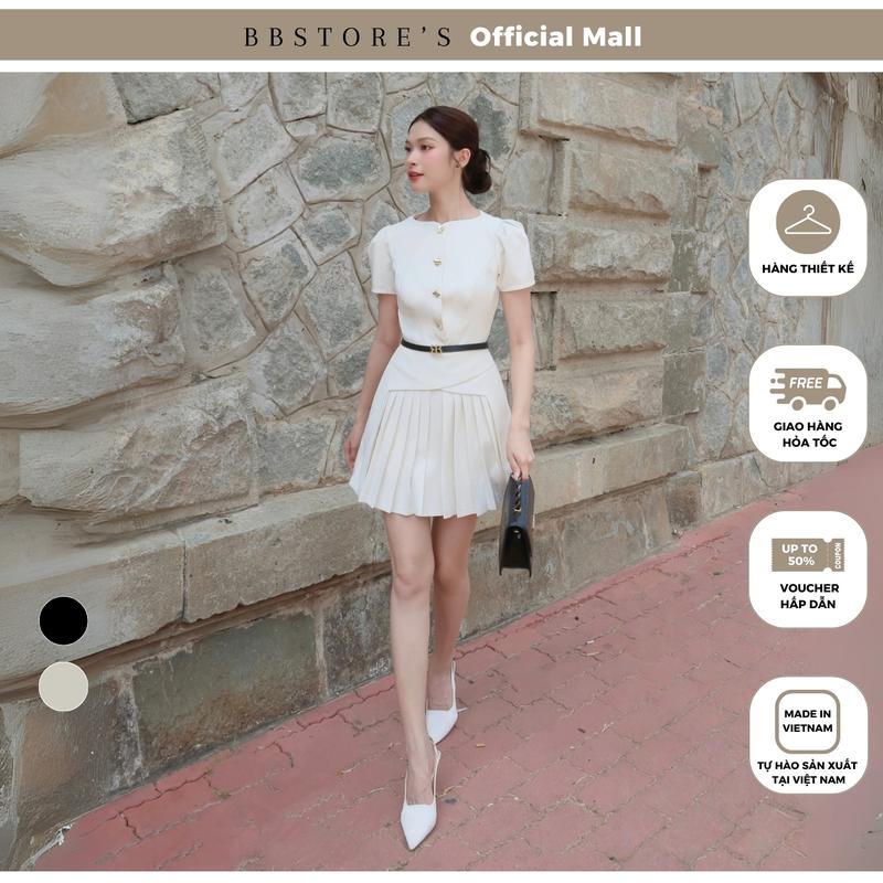   BBSTORE'S  Đầm Xòe A Công Sở Ngắn Tùng Xếp Ly Kiểu Tay Phồng - D4396A váy  xoè  bồng  bềnh  ngắn 