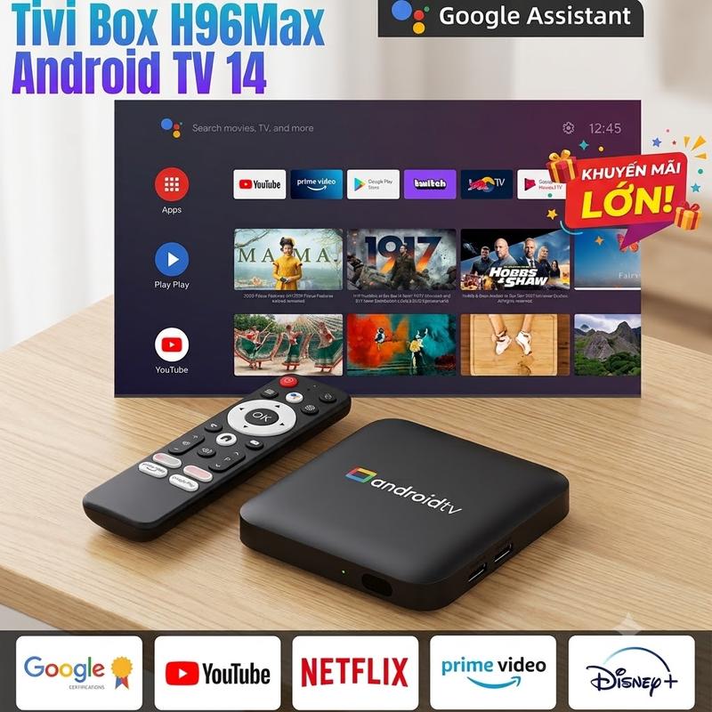 Tivi Box H96 Max - Android TV 14 - Biến Tivi Thường Thành Tivi Thông Minh - Hỗ Trợ Google Assistant - Bluetooth - Dual Wifi - Miễn Phí Kênh Truyền Hình- Full HD - Hỗ Trợ Nhiều Cổng Kết Nối