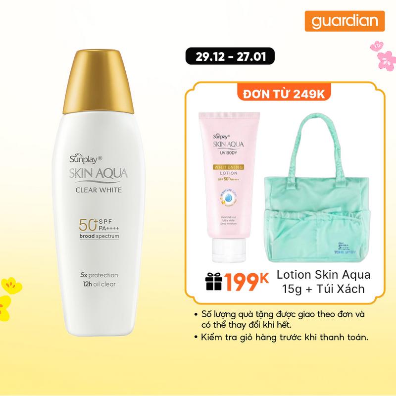 Sữa Chống Nắng Hỗ Trợ Dưỡng Da Trắng Mịn Sunplay Skin Aqua Clear White Spf50+ Pa++++ Guardian 55gr