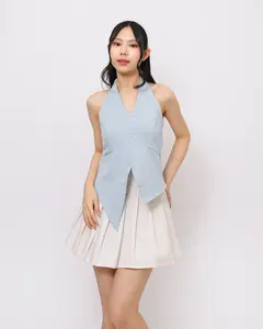 Sola Halter | Atasan Halter Top V Neck Wanita Stylish Open Back | Lume Studio