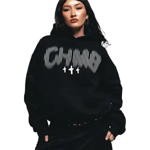 Chambre de la vain Hoodie boxy basic Halfzip Black White Forever Pil