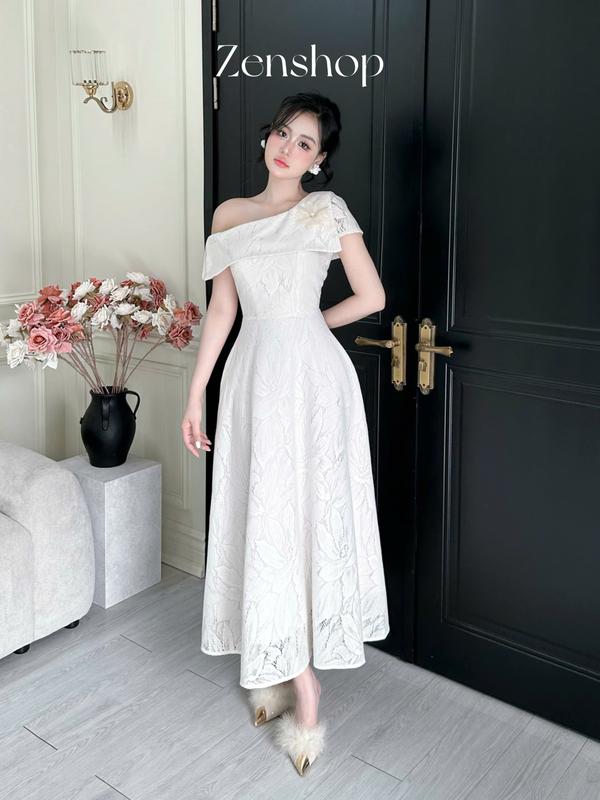 Tặng Kèm Hoa Đầm Dự Tiệc Ren Dáng Dài Váy Xoè Trễ Vai – Melisa Dress