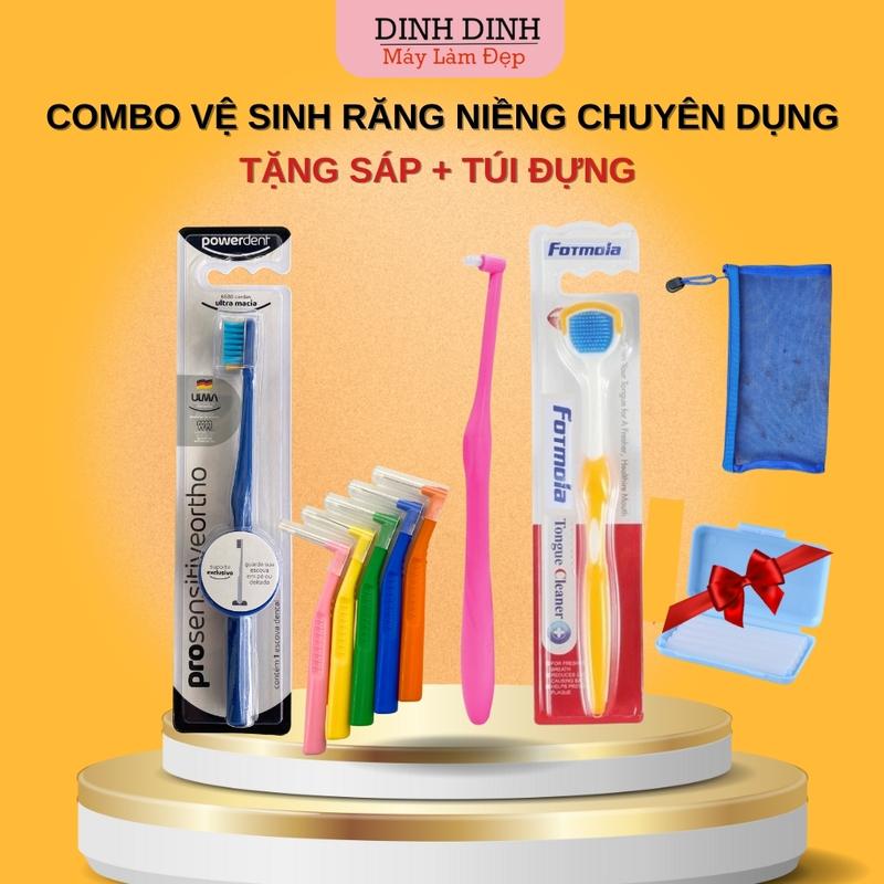 Combo Vệ Sinh Răng Niềng Đầy Đủ: Bàn chải niềng răng bàn chải kẽ mắc cài cạo lưỡi Tặng Sáp nha khoa