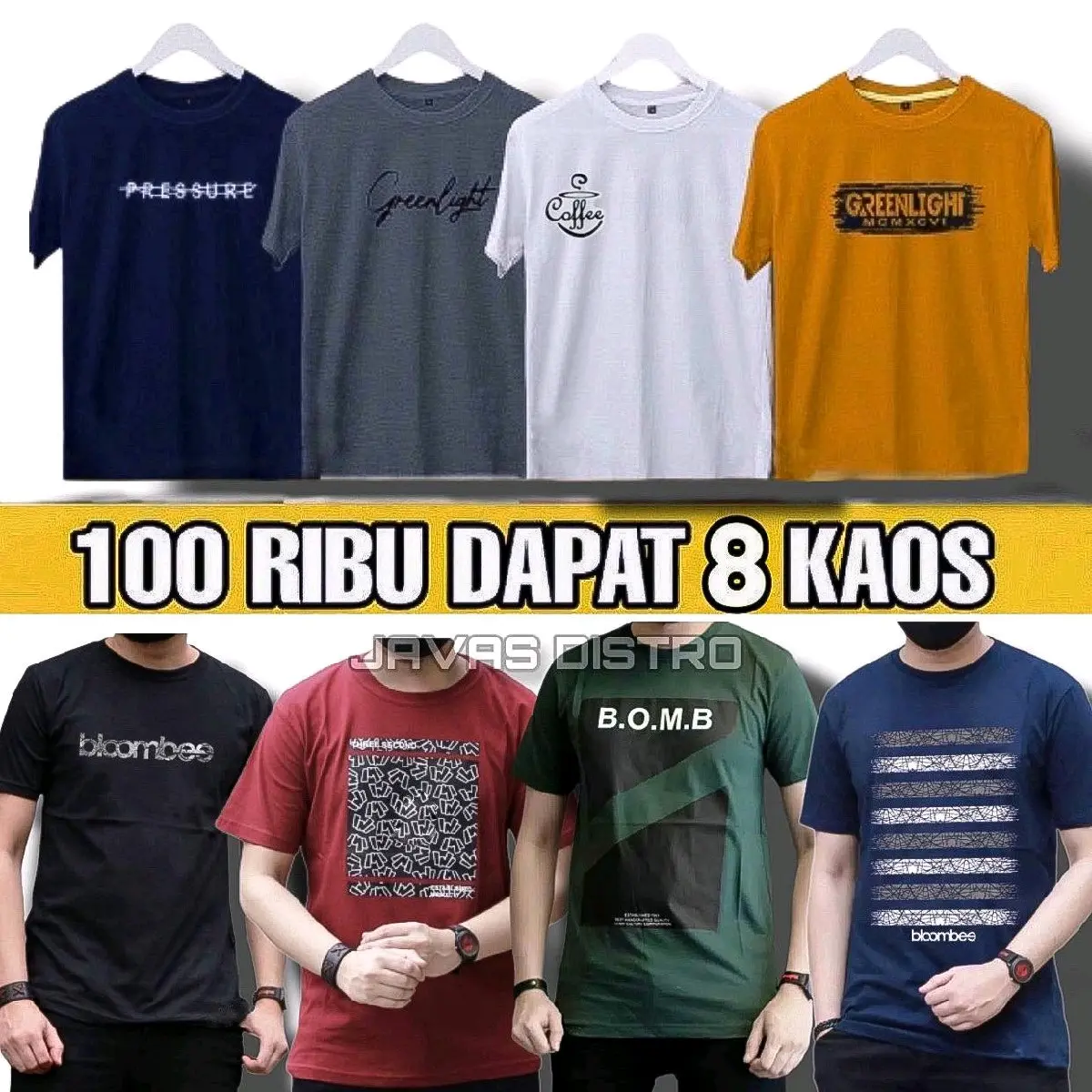 Promo 100 Ribu Dapat 8 Kaos Pria Distro dewasa Keren Lengan Pendek Pria Semi Katun Beli Lokal