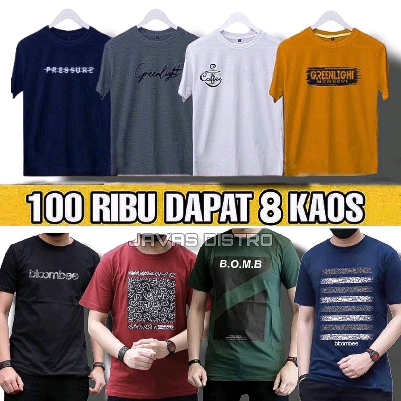 Promo 100 Ribu Dapat 8 Kaos Pria Distro dewasa Keren Lengan Pendek Pria Semi Katun Beli Lokal 0