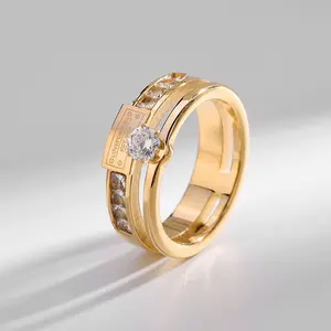 Keycollection- Cincin Titanium Dua Layer Permata High Quality Anti Karat & Anti Luntur