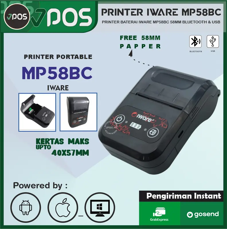 Printer Thermal Bluetooth dan USB Baterai Portable Cetak Nota dan struk 58mm C5813 0