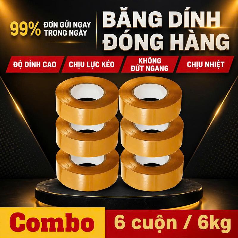 Combo 6 cuộn / 6kg băng dính đóng hàng, băng keo bọc hàng, giá sỉ tại xưởng