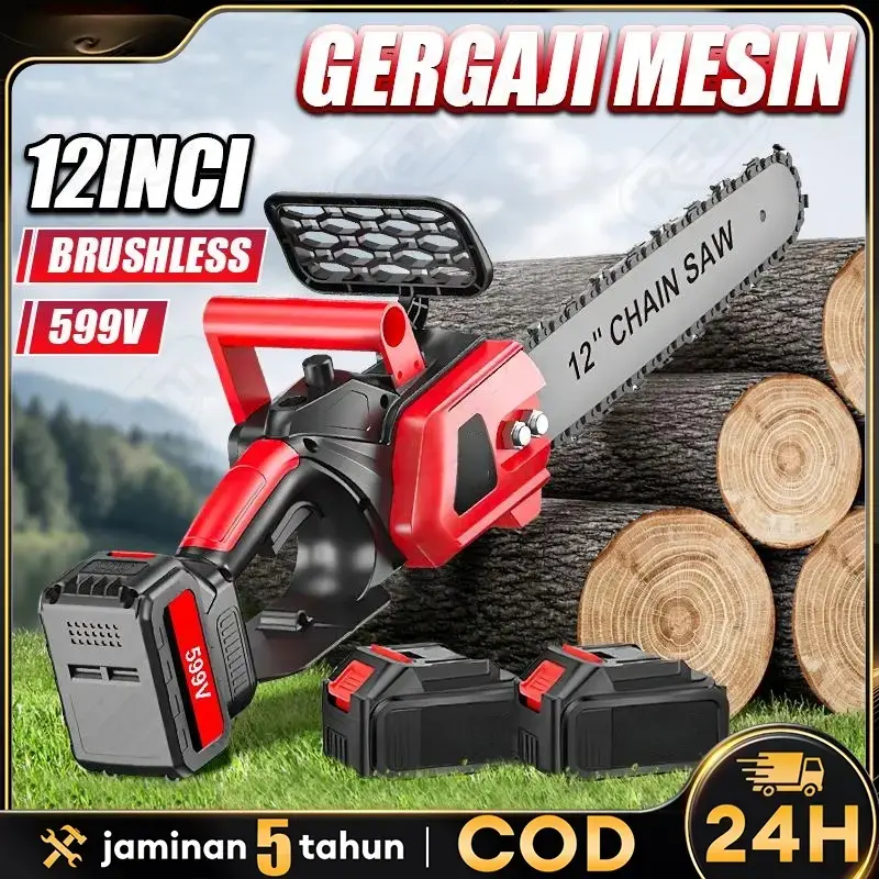 Gergaji Rantai Elektrik Cordless Mini 12 Inch dengan 2 Batrai 48V & Charger