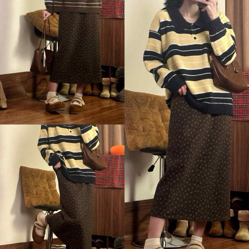  Chân váy dạ HOA NHÍ cạp cao dáng dài chữ A xẻ tà sau phong cách vintage nhẹ nhàng-Dành Cho Nữ 