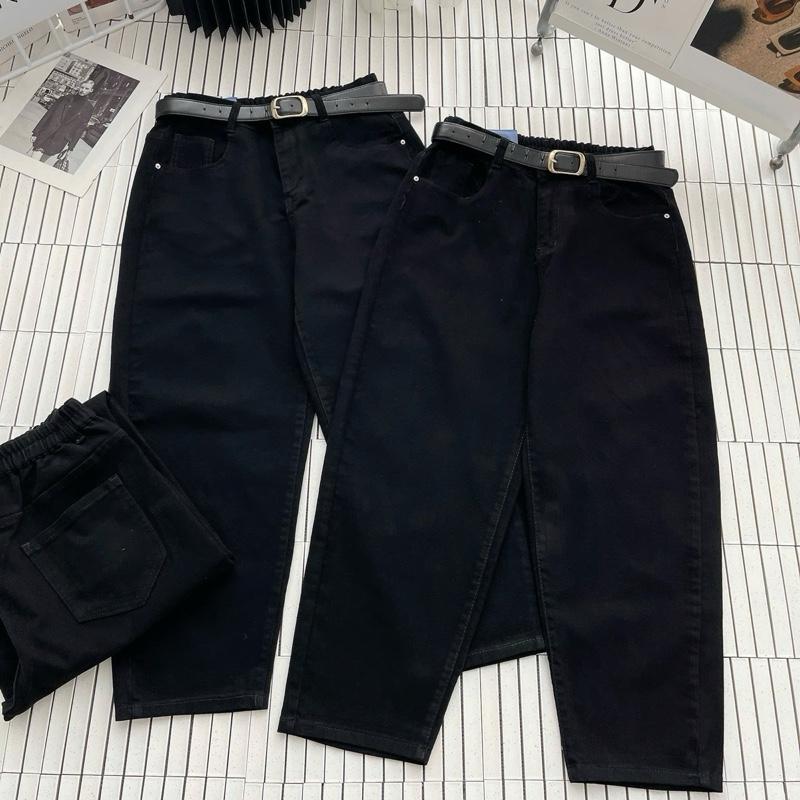  Quần Baggy Jean Đen Trơn Bigsize Cạp Cao Chất Jean Co Giãn Dài Quần 94cm. Dành Cho Nữ Đi Học Đi Làm 55KG - 95 KG Thoải mái Gọn Dáng Cho Nữ 