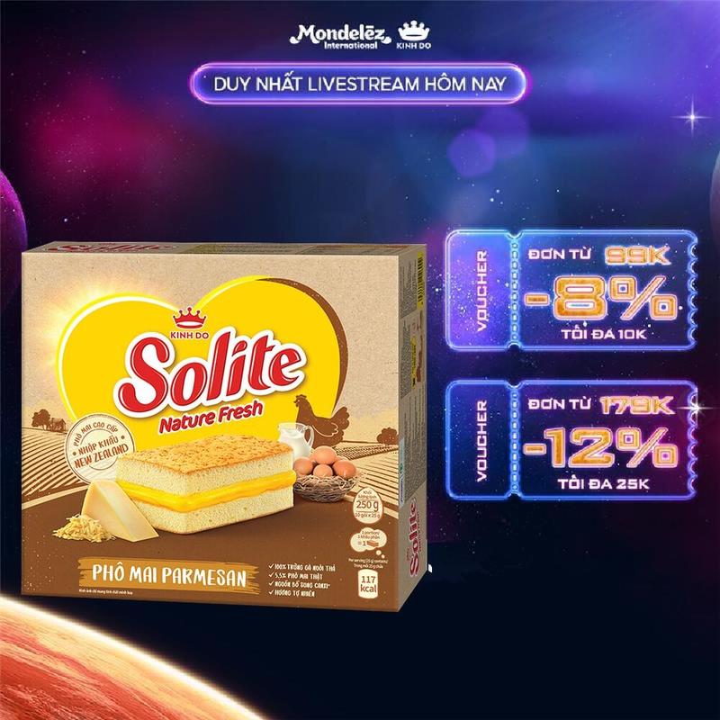 Bánh Bông Lan Kem Phô Mai Solite Nature Fresh (25g x 10 Gói/ Hộp)