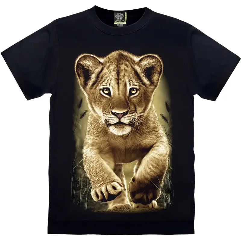 Kaos cetak bahan katun dengan motif anak singa, lengan pendek, leher bulat, unisex, gaya modis dan serbaguna kaos singa  original 0