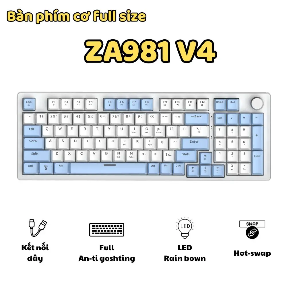 Bàn phím cơ ATAS ZA981 V4 98 Key - Hotswap - Red swtich - LED 9 chế độ - Kết nối Type-C | BigBuy360 - bigbuy360.vn Bàn phím cơ ATAS ZA981 V4 98 Key - Hotswap - Red swtich - LED 9 chế độ - Kết nối Type-C | BigBuy360 - bigbuy360.vn