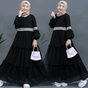 Baju Muslim Anak Perempuan Gamis Crinkle Airflow Dress Panjang Usia 3-12thn Bahan Premium Adem Tidak Nerawang Size S-XL Cocok untuk Usia 3-12 Tahun