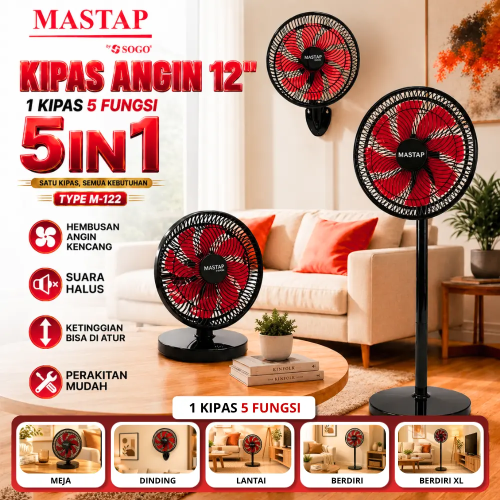 Mastap Kipas Angin 5-in-1 Berdiri Dinding M-122