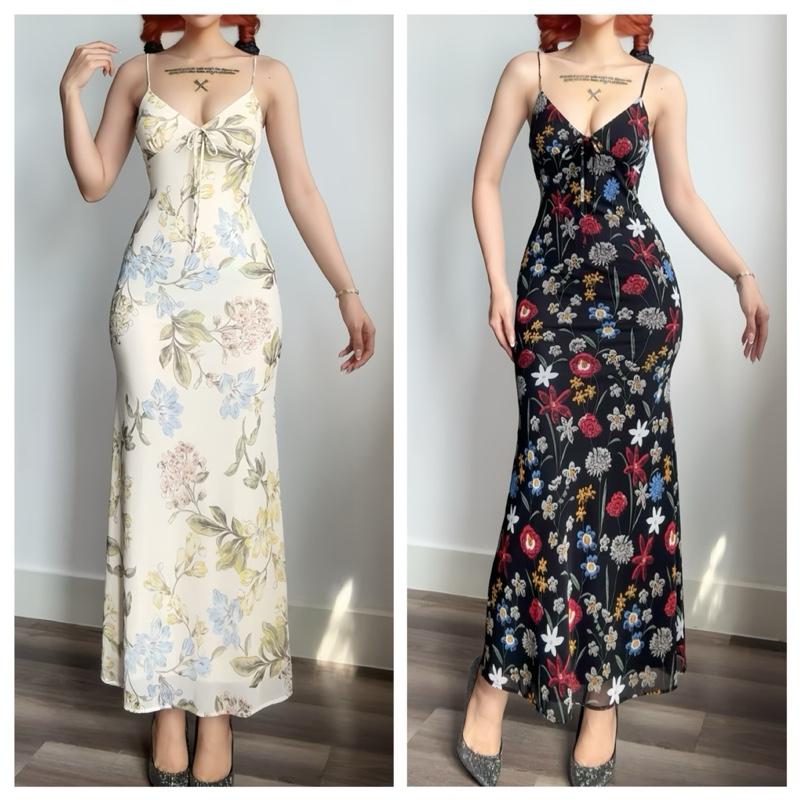 Đầm body nữ lưới cổ tim 2 dây dáng xòe in HOA sang chảnh Lolystore dress women NH402