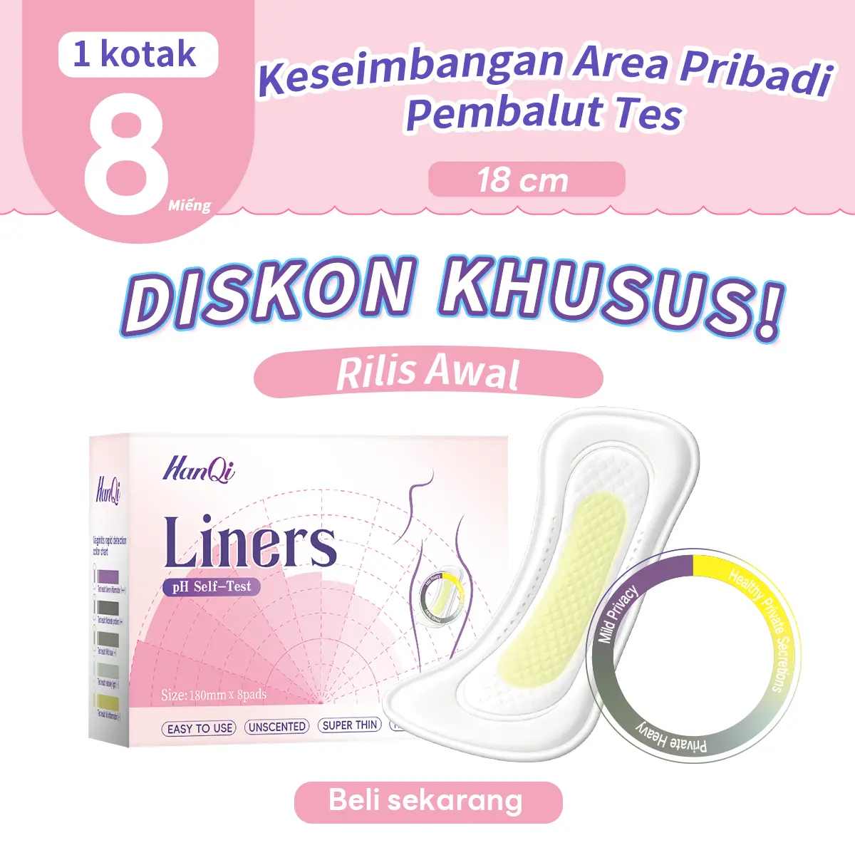 HanQi Perawatan Herbal Snow Lotus, 180mm, 8 koyo, membantu membuang racun, menghilangkan bau, melawan bakteri dan merawat area sensitif. pembalut  sayap korean  pads panty  liner