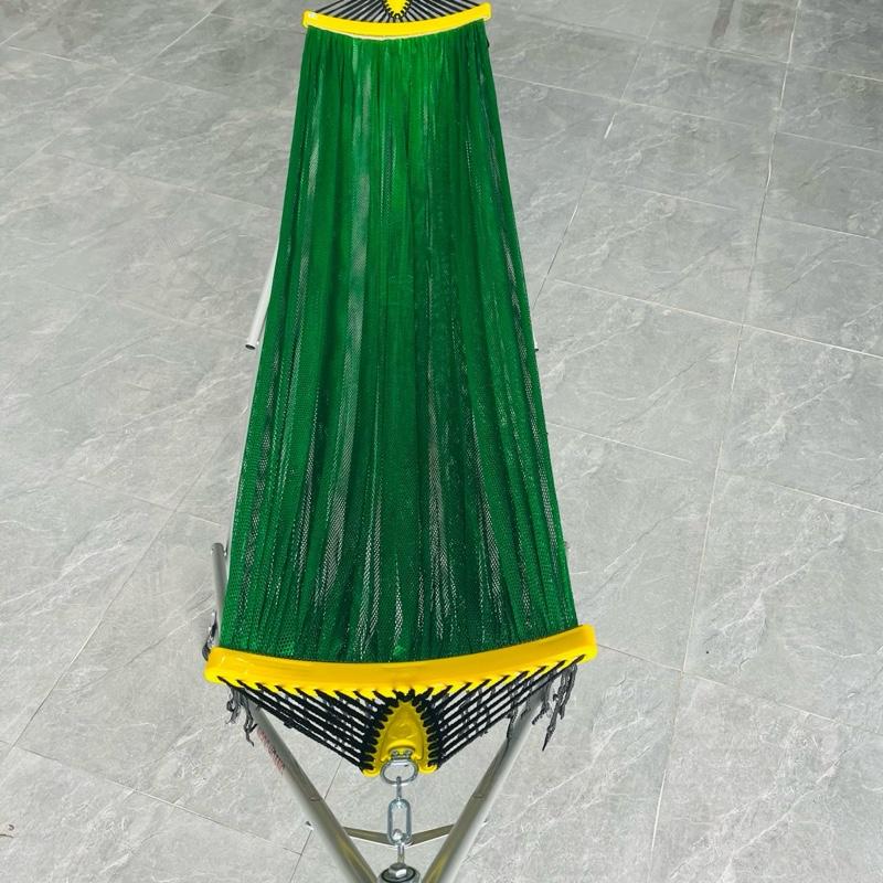Bộ võng xếp thuyền rồng thép Sơn tĩnh điện chân đế xoay 360độ+ lưới siêu to màu xanh lá 3
