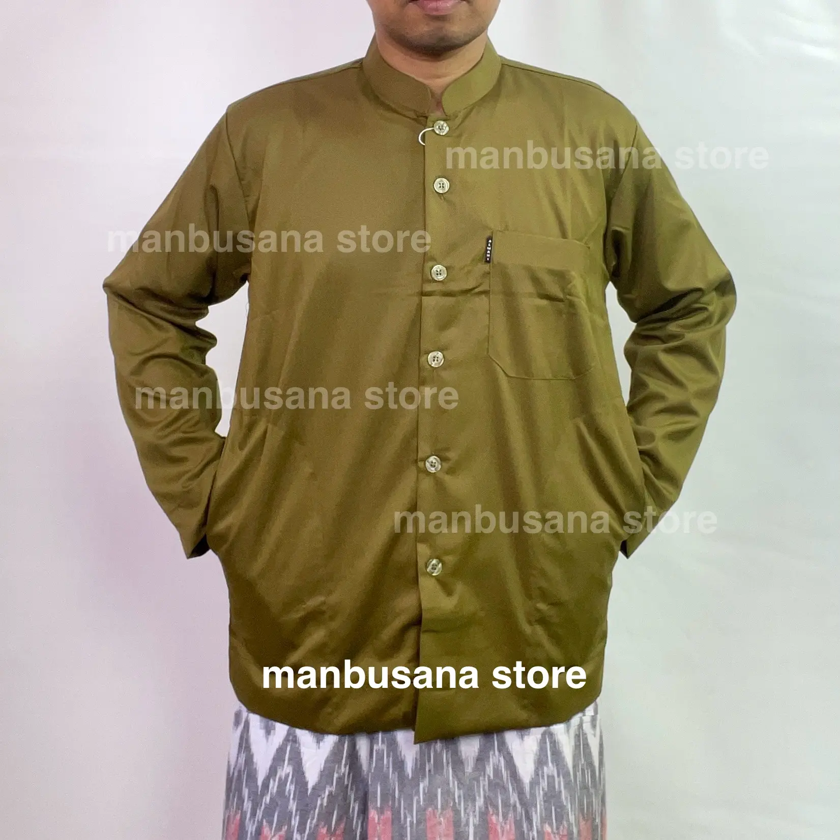 Baju Koko Almahi Saku Samping Bahan Toyobo Grade A Lengan Panjang Muslim Pria Dewasa Santri