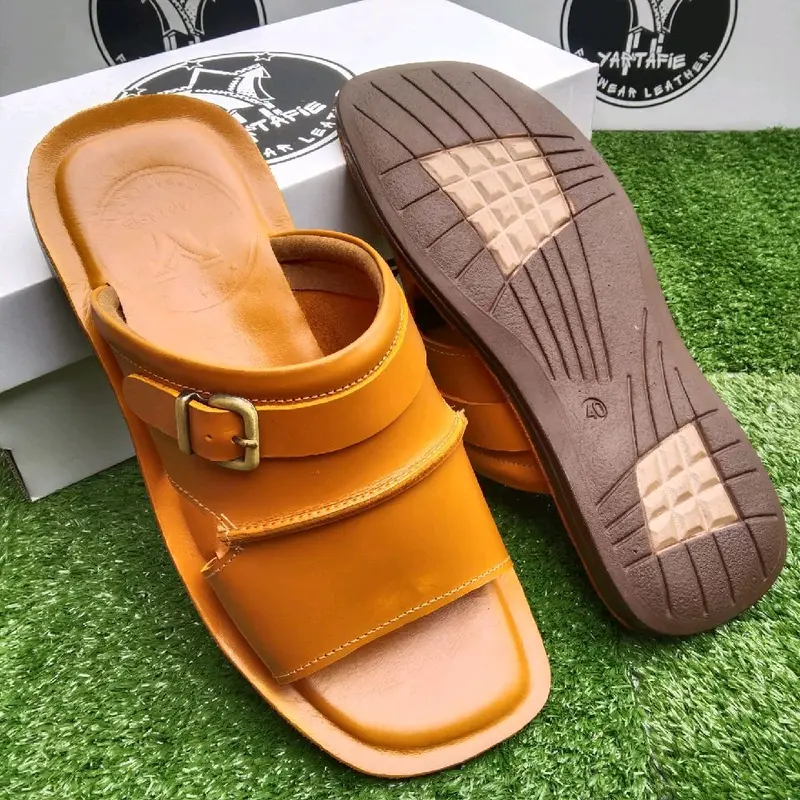SANDAL YARTAFIE - SANDAL KULIT PRIA - KULIT SAPI ASLI 100% - YARTAFIE 007 ( PRODUKSI SENDIRI ) sandal selop kulit bp2 Sendal kasual Slop Slide Casual Slip On Fashion antislip standar cowok Gesper hitam outdoor 8