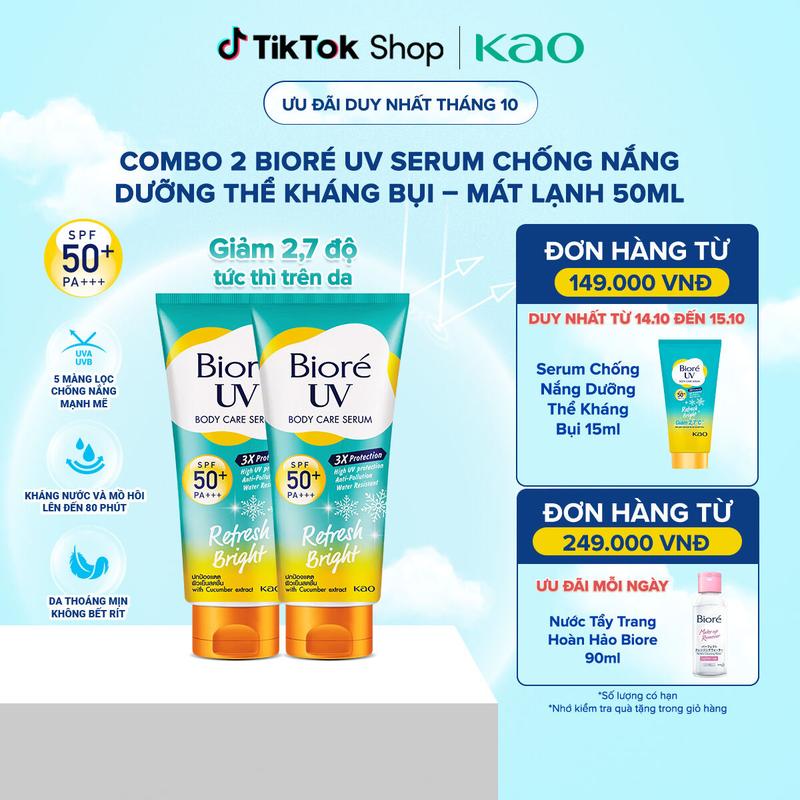 Combo 2 Serum Chống Nắng Dưỡng Thể Kháng Bụi - Sáng Mịn Mát Lạnh Biore 50ml kem chống nắng body biore