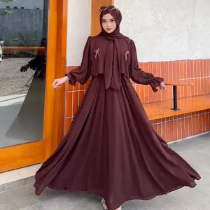 CHIQUITA DRESS + PASHMINA BY HAURA GAMIS DEWASA REMAJA PESTA Baju Kondangan Mewah Ceruty Pita