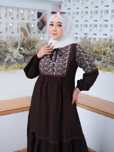 Mawa Gamis Polo Linen Mix Bordir Mewah Lebaran Bahan Nyaman Tampil Elegan Cocok untuk Acara Spesial