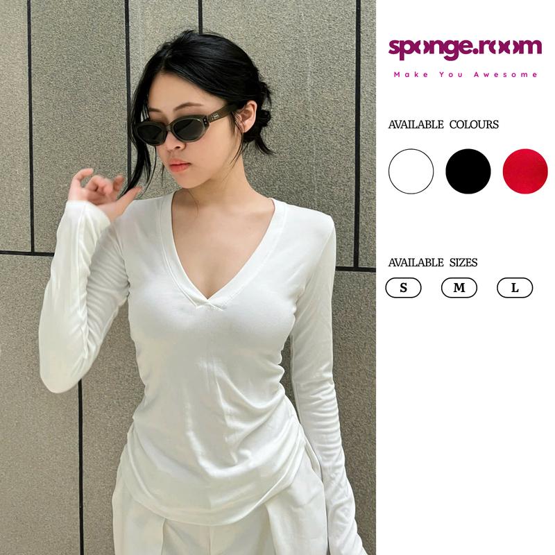 Áo thun dài tay cổ tim khoét sâu Sponge.room Chất thun rip lụa mát mịn co giãn 4c Women-139