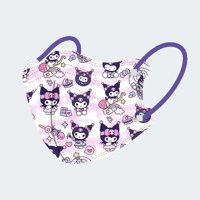 Product Introduction of 50 piece mask Kuromi series children's mask 4D three-dimensional facial mask cute cartoon 3-12 year old children's facial mask Kuromi children's facial mask disposable mask 18