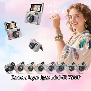 【Hadiah Lebaran】4K Kamera Digital Retro Mini Ultra HD dengan Layar Flip Kamera Jempol Portabel untuk Foto & 1.47 inch Default 75MP Video Desain Retro Kompak dengan Lampu LED Cocok untuk Vlog Traveling dan Pemotretan Outdoor V380 Smart Camera