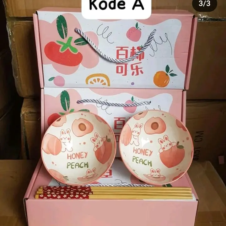 Mangkok Set 2 Buah dengan Sumpit - Tempat Makan Estetis dan Fungsional..Warna random 1