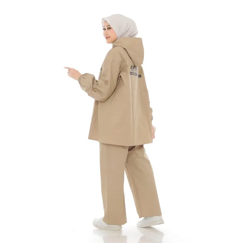 JAS HUJAN AKULA Setelan Baju Celana Raincoat Mantel Mantol Cream Dewasa 2