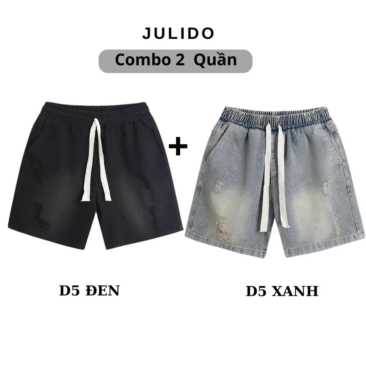 COMBO 2 Quần short jean nam JULIDO co giãn thoải mái S Black_T2 Chất liệu Denim bền đẹp Size M L XL XXL