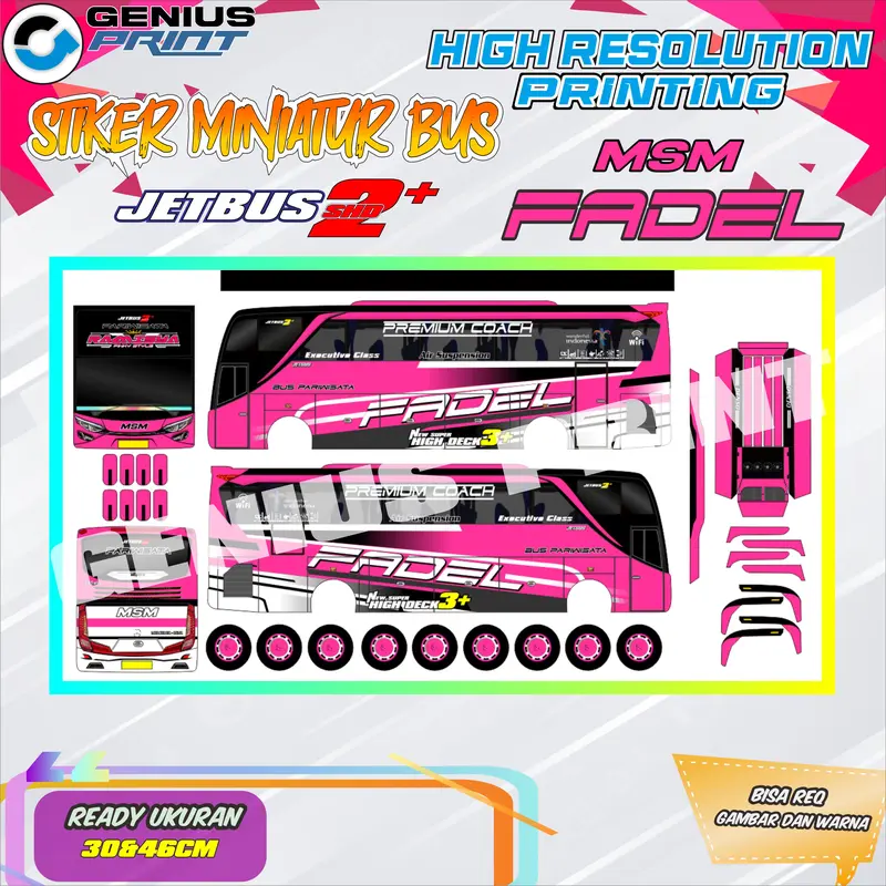 Stiker Mainan Miniatur Bus Pariwisata Jetbus 2+ MSM Fadel UK. 30/46cm 3