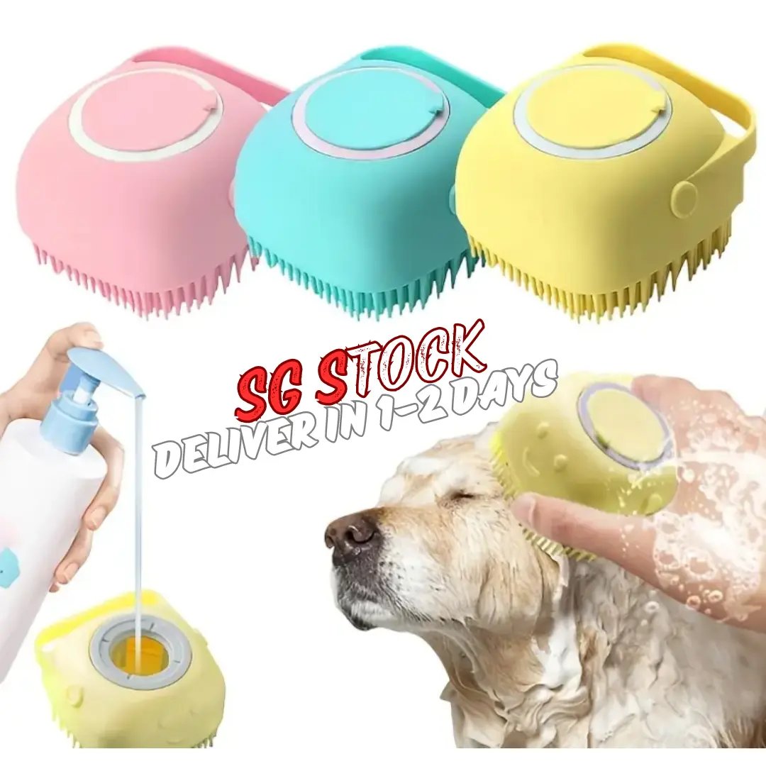 Pet Dog Bath Brush for Grooming and Cleaning, Massage and Shower Hair Removal Tool for Cats and Dogs - SG Local Stock pethair remover cathair remover