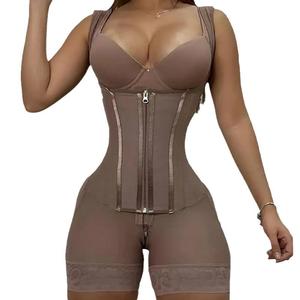 女性用コントラストレースのジッパー付きシェイプウェアロンパー、調節可能なホック＆アイ留めの腹部補正ショーツ、オールシーズン対応の女性用シェイプウェア 着圧 ガードル