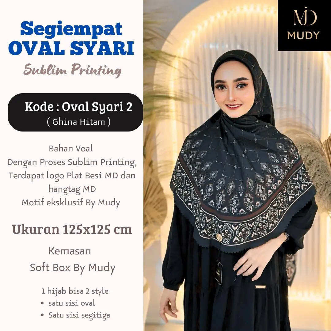 Hijab Segiempat OVAL SYARI motif Sublim Printing Mudymudy