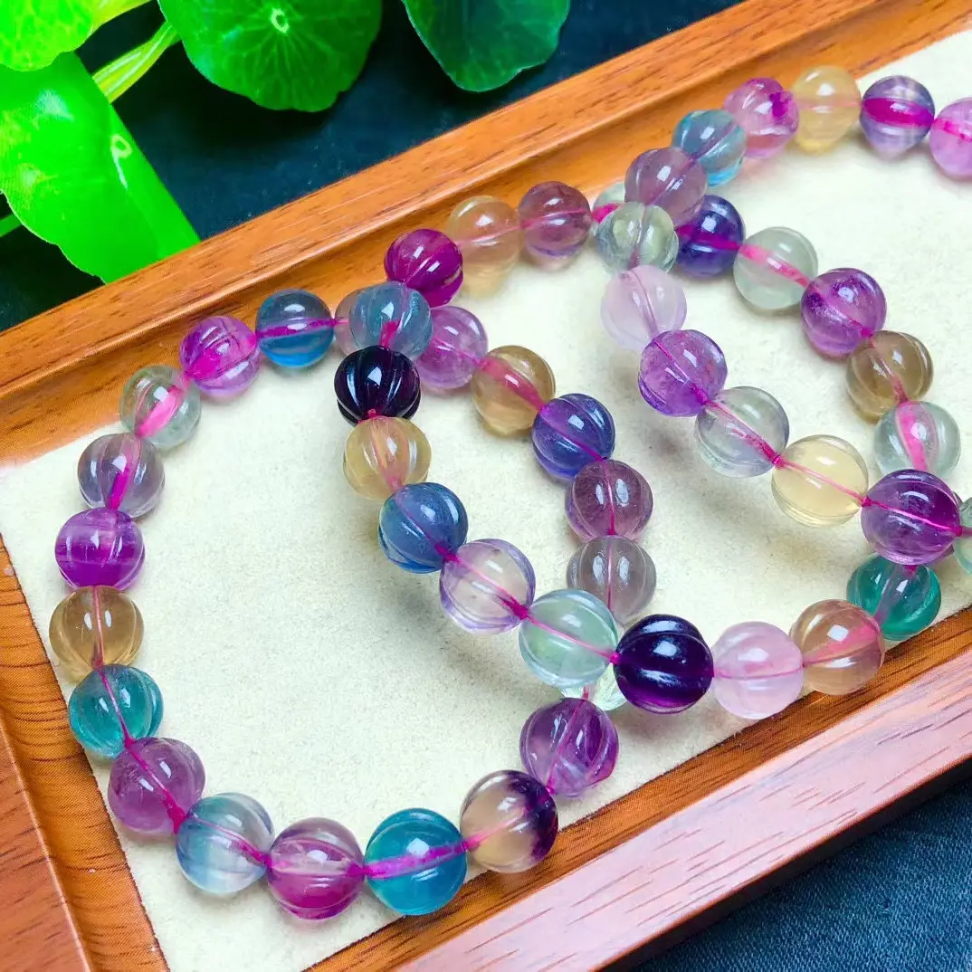 Natural fluorite pumpkin beads lap couple bracelet around 10 mm