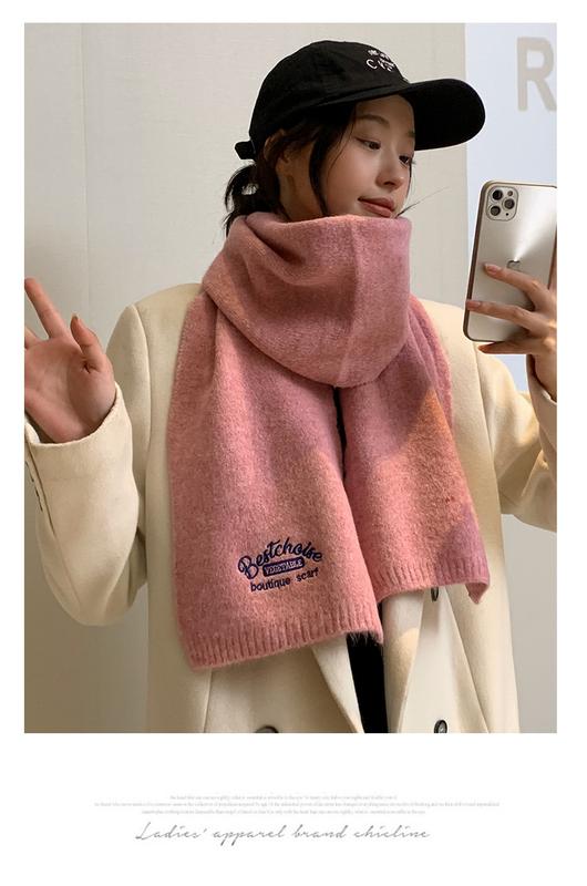 Product Introduction of Embroidered Brown with Letters with Woolen Knitting Scarf Winter Girls 2023 New High-Grade Korean Style All-Match Scarf 17