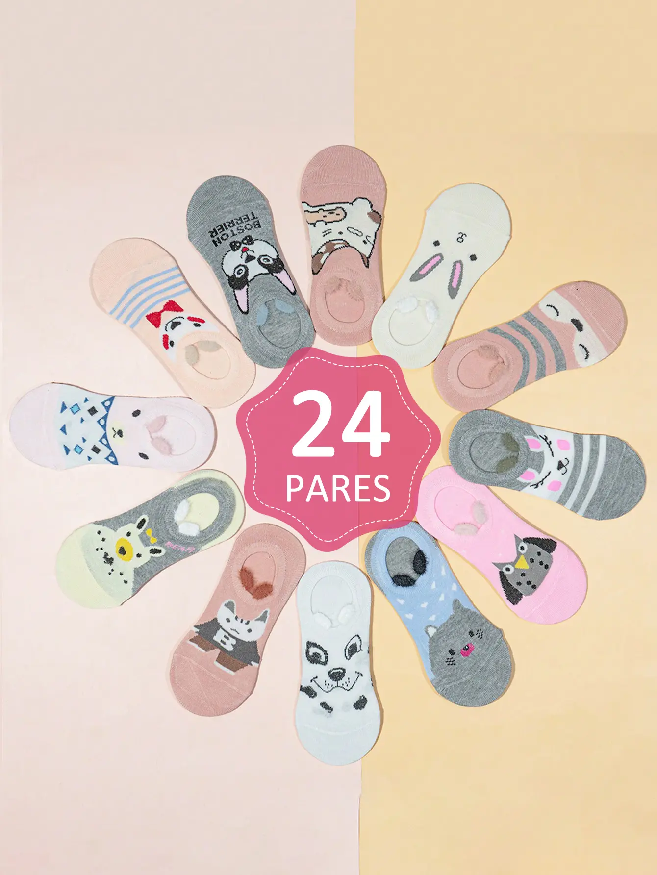 24 Pares De Calcetines invisibles para mujer, antideslizantes y transpirables, aptos para todas las estaciones. Adorable conjunto de calcetines náuticos para mujer con estampado animal, calcetines invisibles de corte bajo y calcetines tobilleros transpirables.