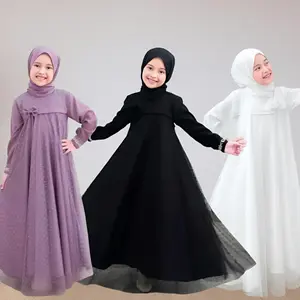 Misha Kids Gamis Brukat Anak Perempuan Bahan Crinkle Airflow Mix Brukat Malika Dress Usia 5-13 Tahun Model Terbaru 2026 Tanpa Hijab Baju Bunga Muslim Pesta Renda Variasi Mewah Panjang Tanggung