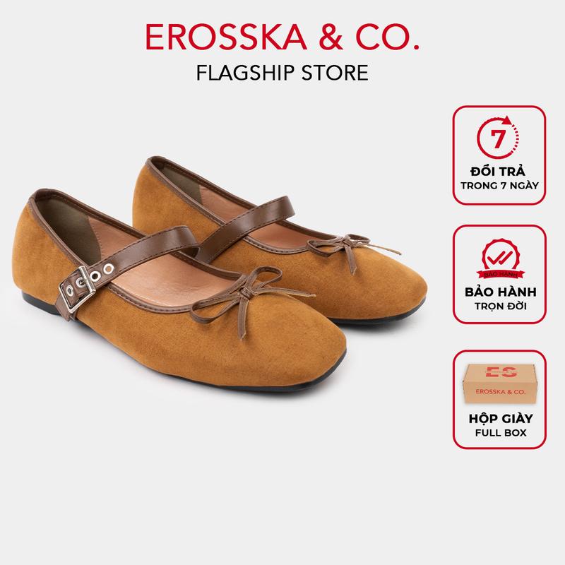  Erosska  CLS  - Giày búp bê nữ retro kiểu giày ballet core màu vàng bò có hộp giày fullox hottrend  - EL075 