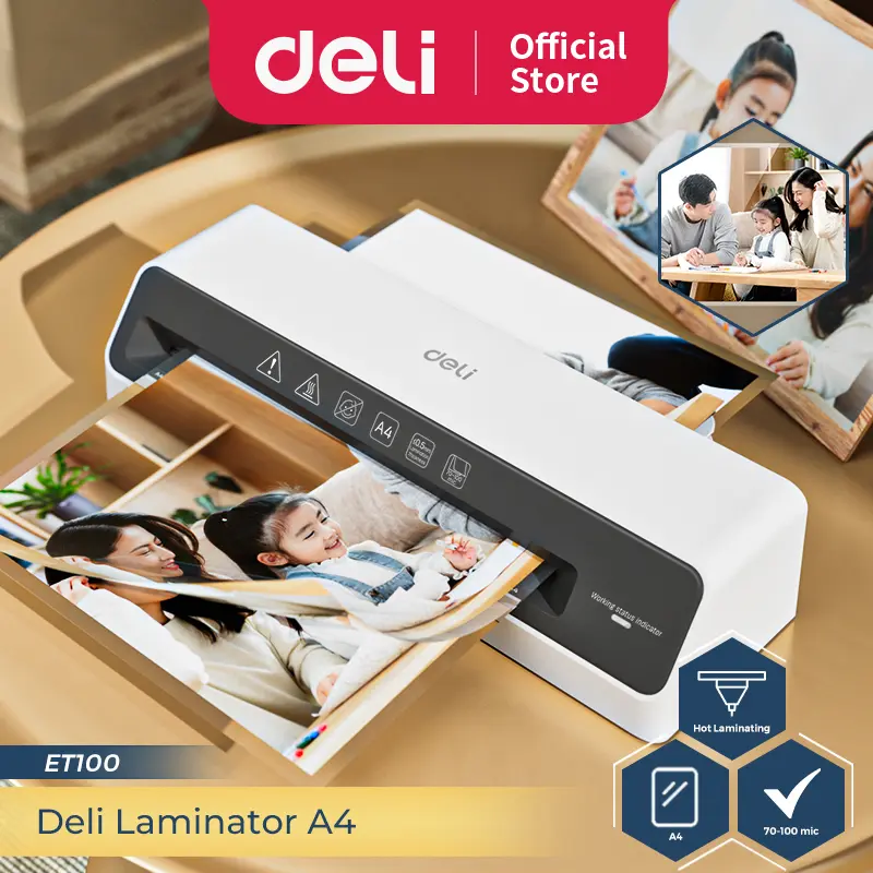 Deli Laminator Mesin Laminating A4 70-100 Mic Laminasi Foto Dokumen ET100