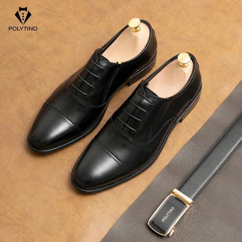 Giày Tây Nam Công Sở Oxford 0192 POLYTINO, Giày Cưới Da Bò Nhập Khẩu Đế Phíp Gỗ Bảo Hành Da 12 Tháng
